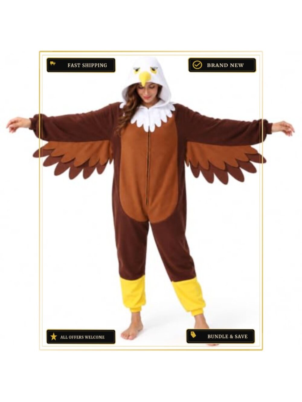 Plush Polyester Eagle Onesie Pajama Adult Unisex Zip Hooded Costume
